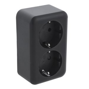 q-link contactdoos opbouw - 2-voudig - met randaarde - zwart