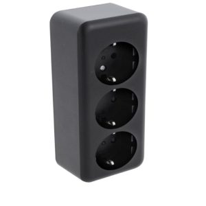 q-link contactdoos opbouw - 3-voudig - met randaarde - zwart - Afbeelding 1