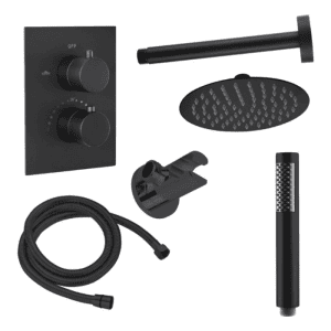 Saar Regendouche Set Inbouwmodel Plafond 20cm Rond Zwart met Thermosstaatkraan en handdouche