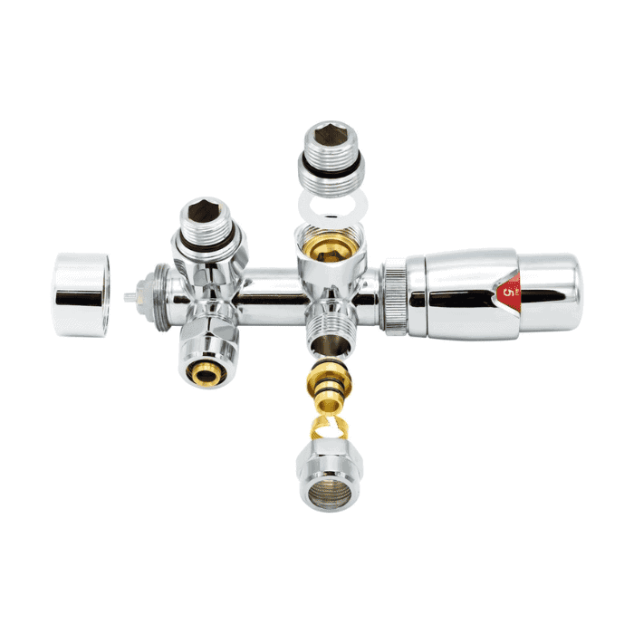 thermostatische radiatorkraan midden aansluiting chroom