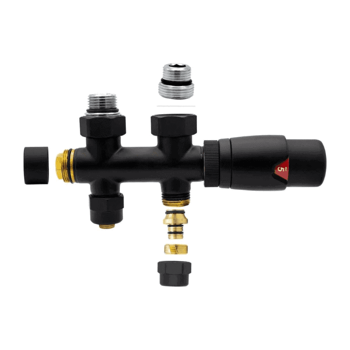 Belrad aansluitset 1/2" - 3/4" met thermostaatknop - recht - mat zwart